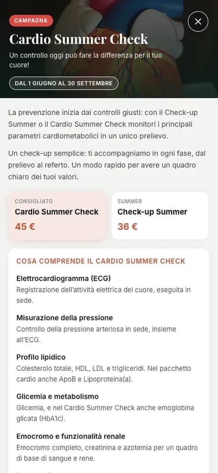 Scheda campagna Cardio Summer Check nell’app paziente