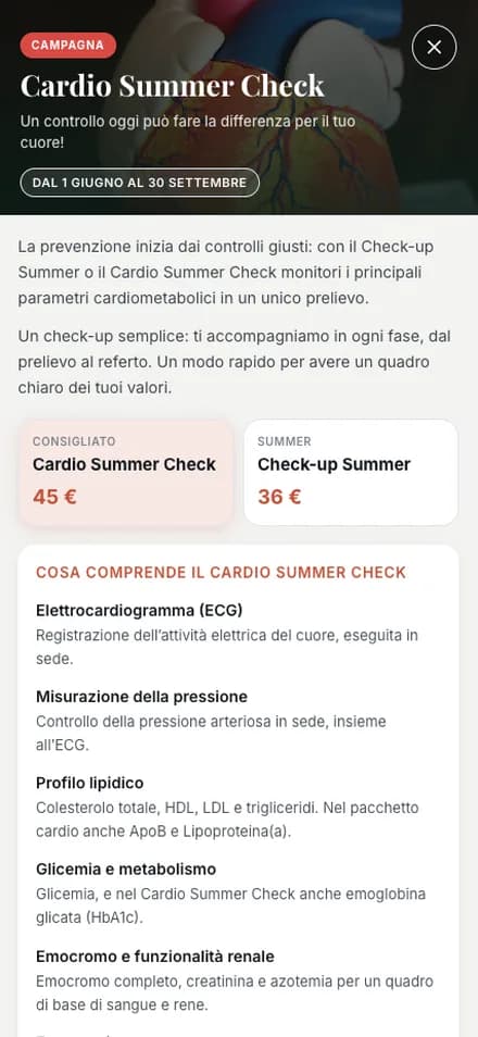 Scheda campagna check-up nell’app paziente